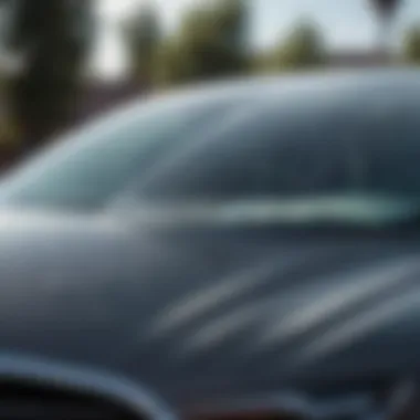 Close-up view of a Tesla Model S windshield with intricate details