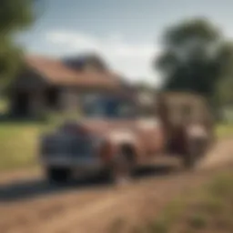 Rustic farm truck parked in a scenic Texas landscape
