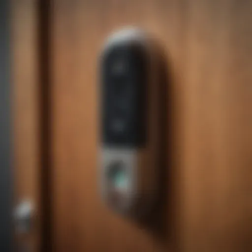 Close-up of a fingerprint sensor embedded in a door lock