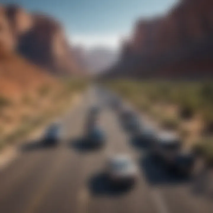 A picturesque view of an Arizona landscape with vehicles parked along a scenic route