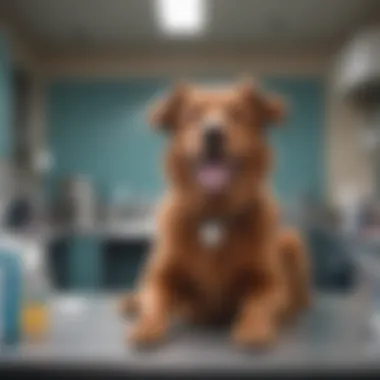 A happy dog at a veterinary clinic receiving care