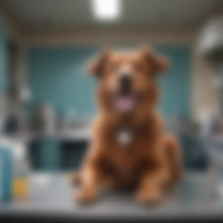 A happy dog at a veterinary clinic receiving care