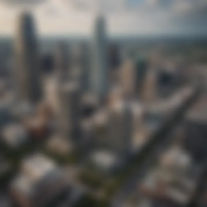 Aerial view of downtown Austin showcasing modern skyscrapers and greenery