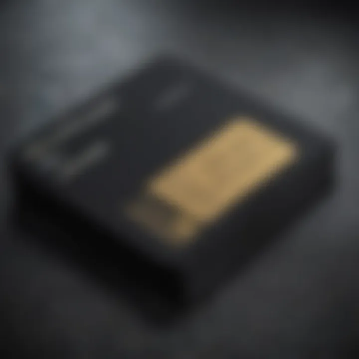 A close-up of a black card highlighting its unique design features.