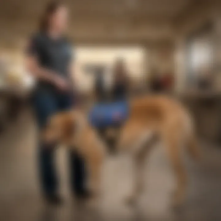 A serene image of a service dog assisting its handler in a public setting, illustrating the bond and functionality of service dogs.
