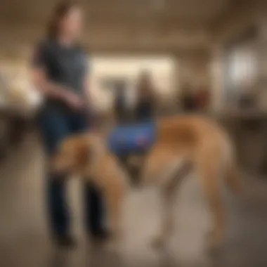 The Role of Service Dogs in Daily Life A serene image of a service dog assisting its handler in a public setting, illustrating the bond and functionality of service dogs.