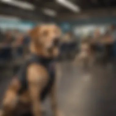 The Training Environment of Service Dogs A service dog in a professional training environment, showcasing the dedication required for preparation.