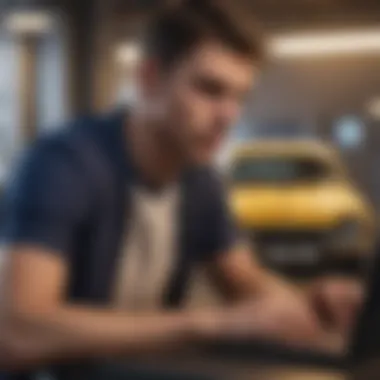 Young driver looking at insurance options on a laptop