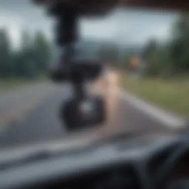 A high-tech dash cam mounted on a car windshield