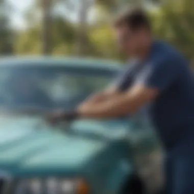 Mechanic replacing a windshield