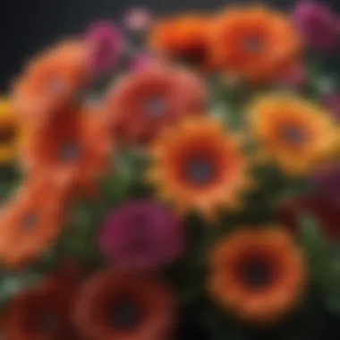 A close-up view of seasonal flowers highlighting the vivid colors and textures that affect pricing.