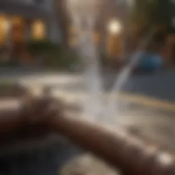 Close-up view of a burst pipe with water leaking