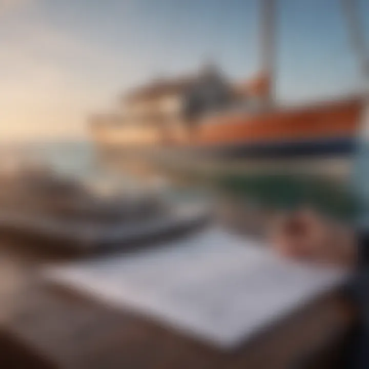 A close-up of a homeowner reviewing insurance documents with a boat in the background, symbolizing informed decisions.