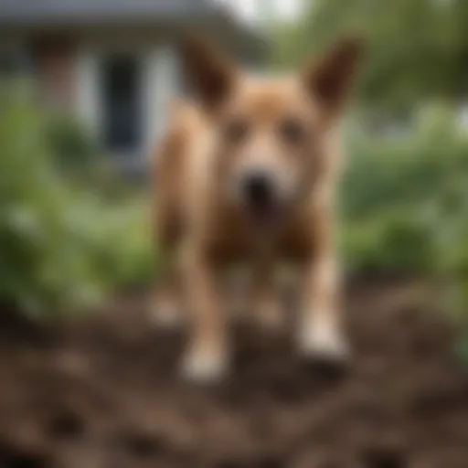 A dog digging in the garden, causing damage