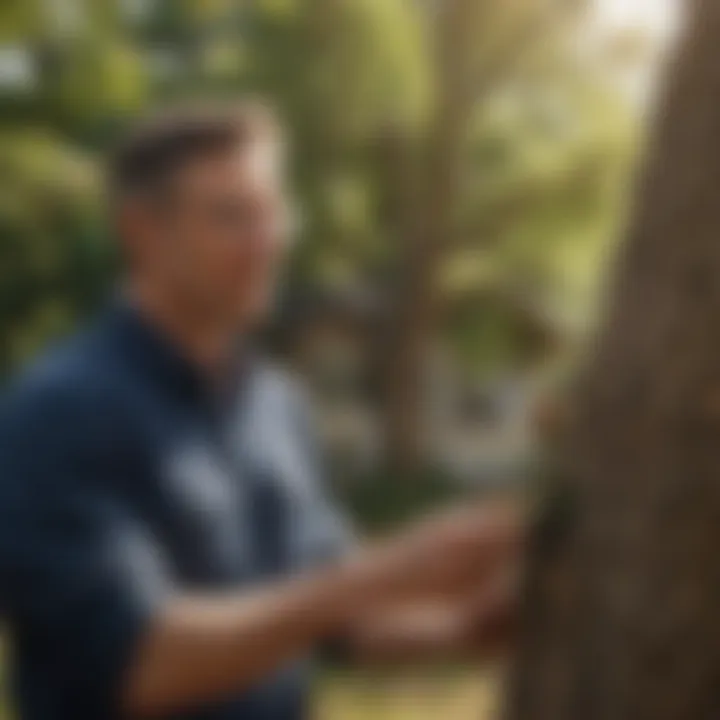 Visual representation of a homeowner assessing tree damage