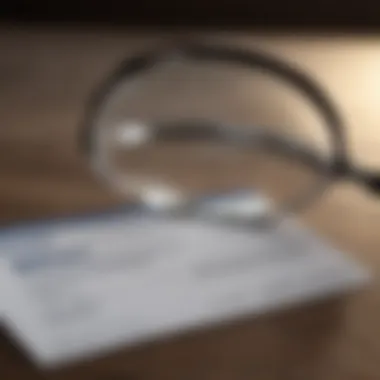 Close-up of an insurance card with a magnifying glass