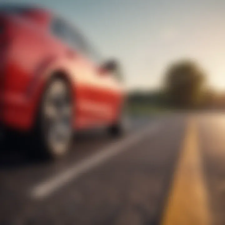 Close-up of a red car on the road