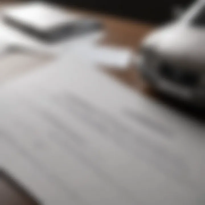 Close-up of a car insurance policy document on a desk.