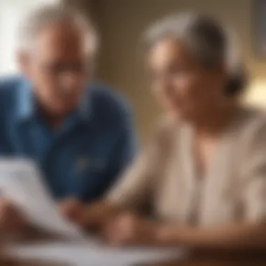 A thoughtful elderly couple reviewing health insurance documents.