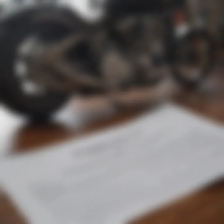 Close-up of motorcycle insurance policy documents