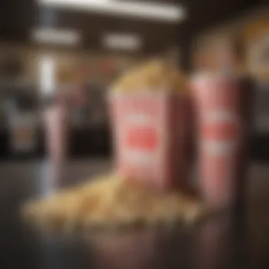 An array of popular movie concessions including popcorn and drinks