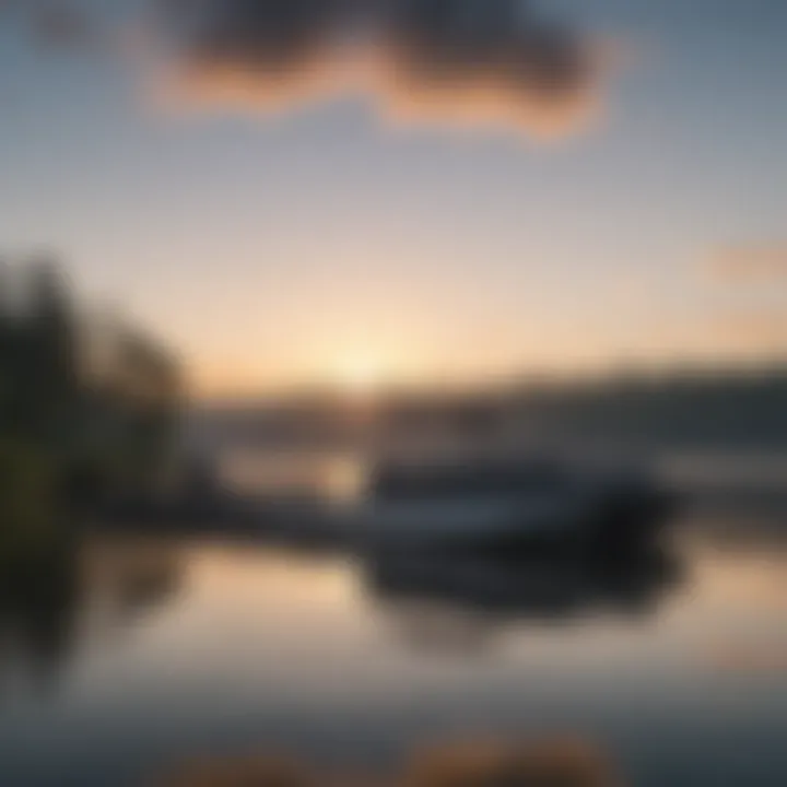 A serene view of a pontoon boat floating on calm waters