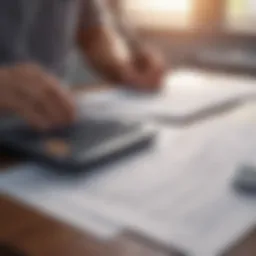 A business owner reviewing financial documents with a calculator