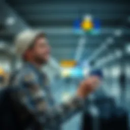 A traveler enjoying a seamless check-in experience at the airport using the United Quest MileagePlus Card.