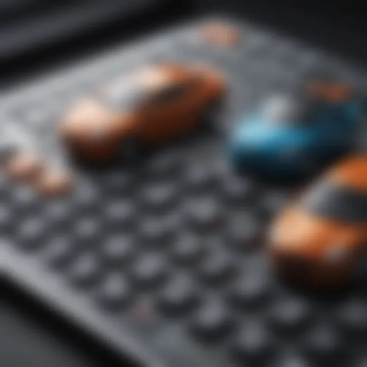 A close-up of a calculator with car icons representing insurance variables.