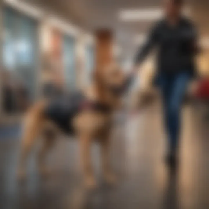 A well-trained service dog assisting its handler in a public space.